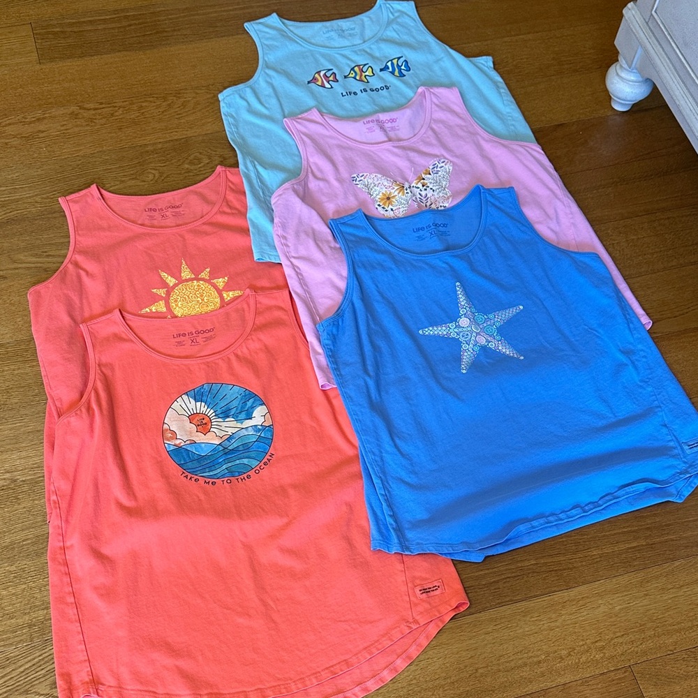 Life Is Good Women’s Tank Tops - Coral, Blue, Pink